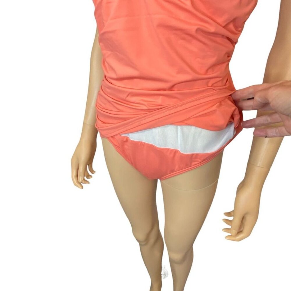 Tommy Bahama Pearl Over-the-Shoulder V-Neck One-Piece Swimsuit in Coral Size 16 - Picture 6 of 10